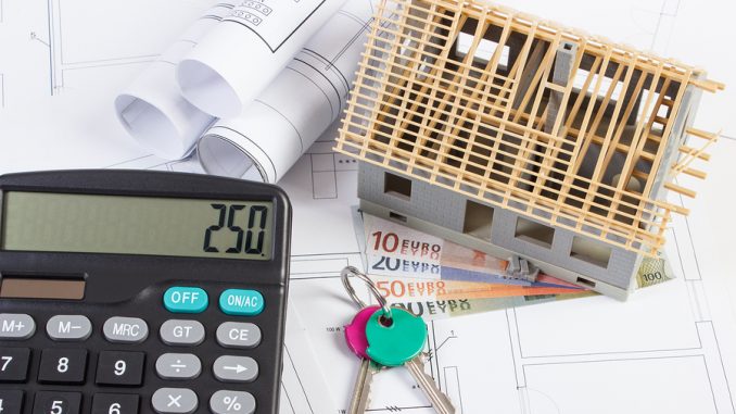 House Under Construction, Keys, Calculator, Currencies Euro And