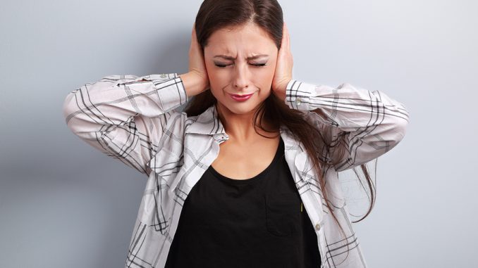 Stressed Unhappy Business Woman Closed Ears The Hands Because No